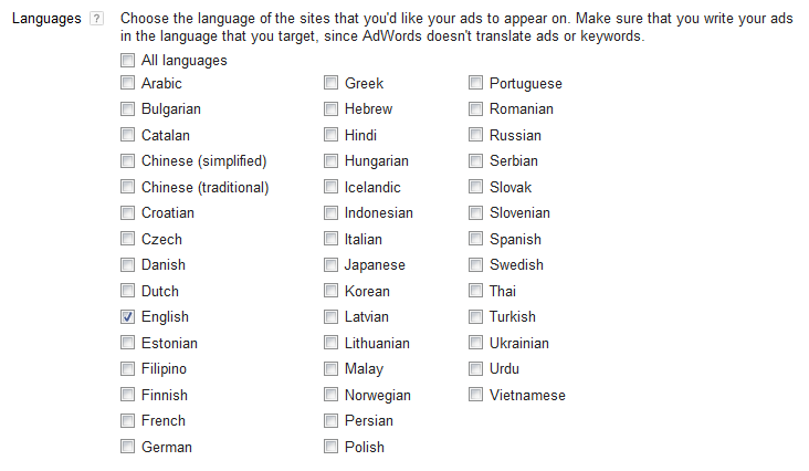 google-adwords-languages