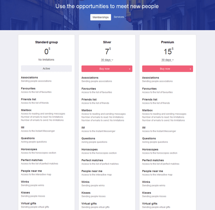 Dating Pro software: Membership options
