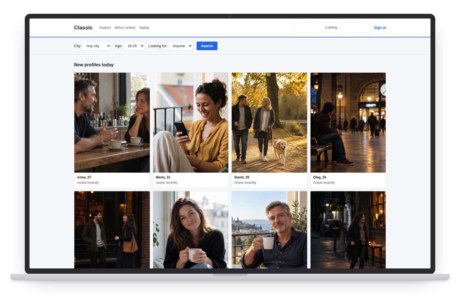 Classic dating website template on desktop