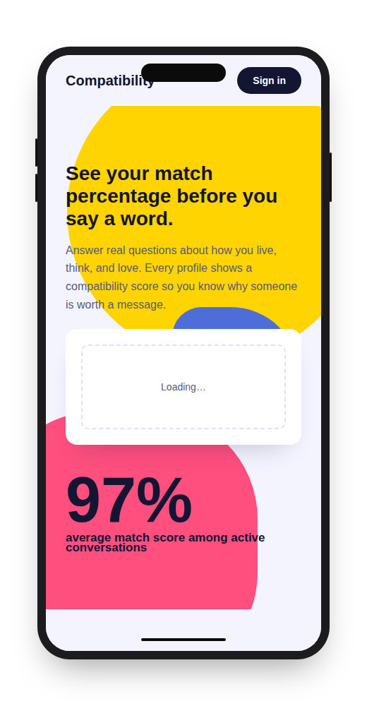 Compatibility dating website template on mobile