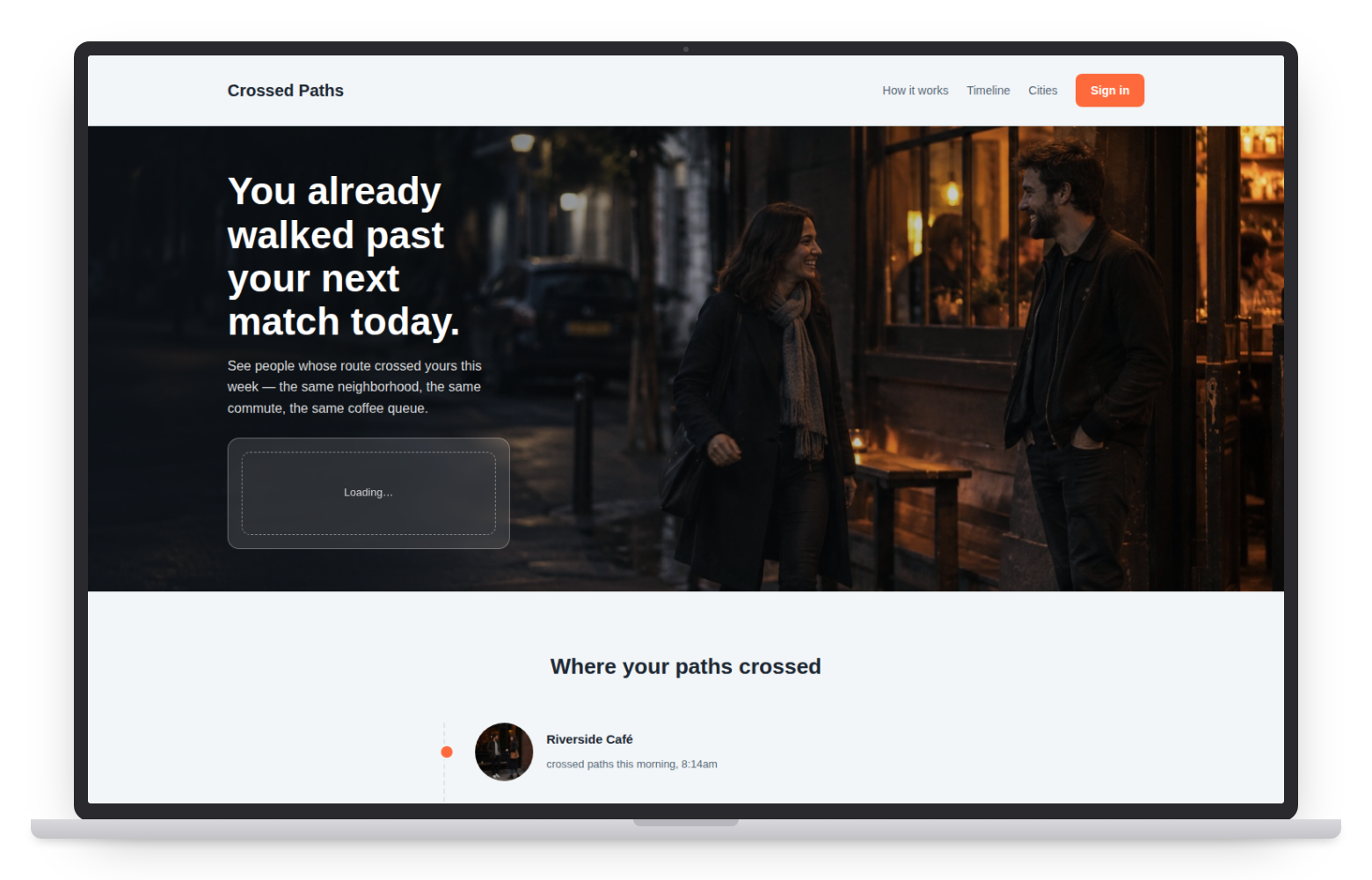 Crossed Paths dating website template on desktop