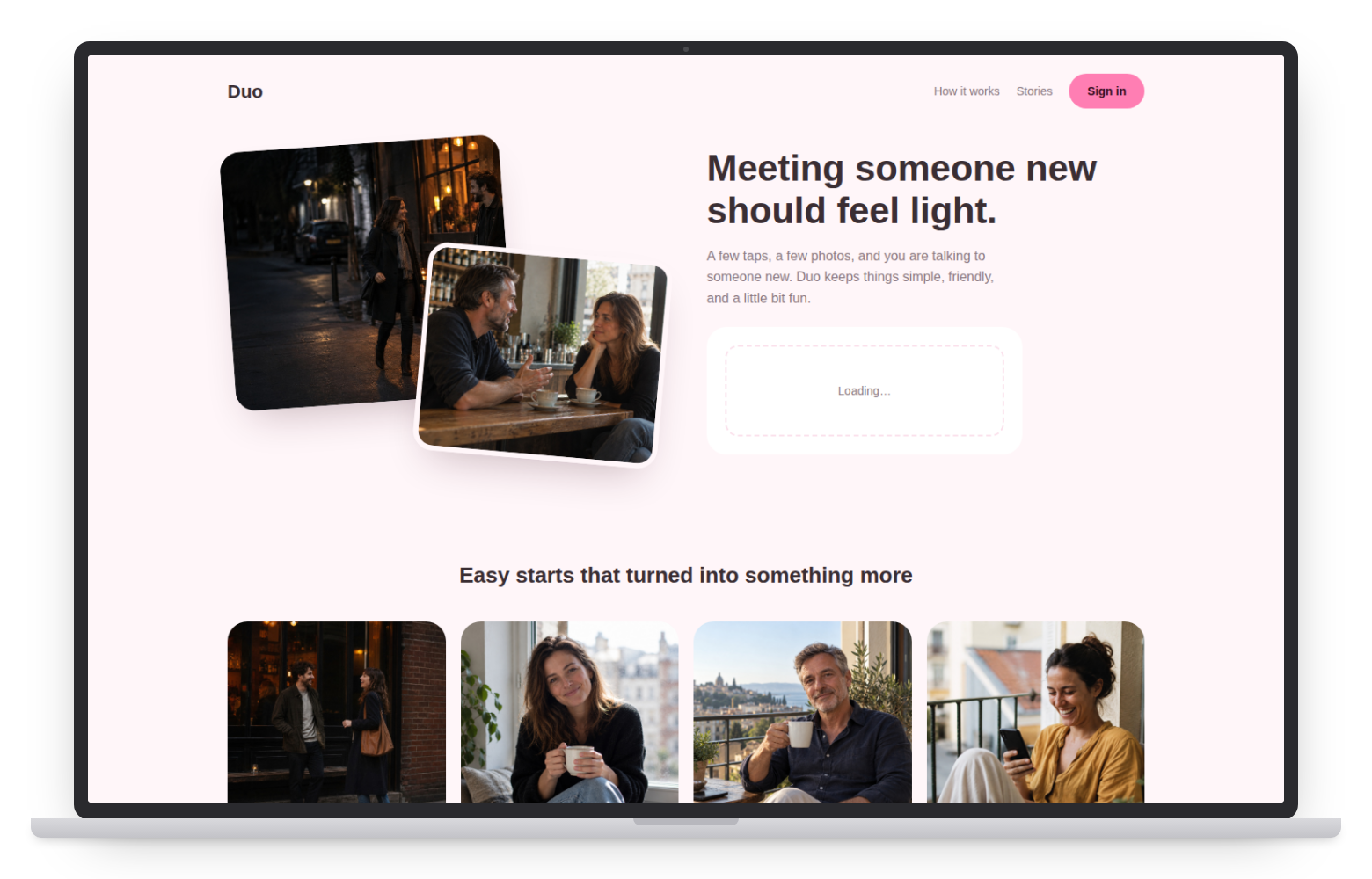 Duo dating website template on desktop
