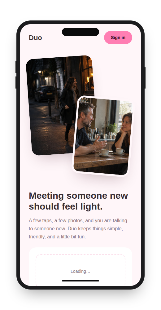 Duo dating website template on mobile