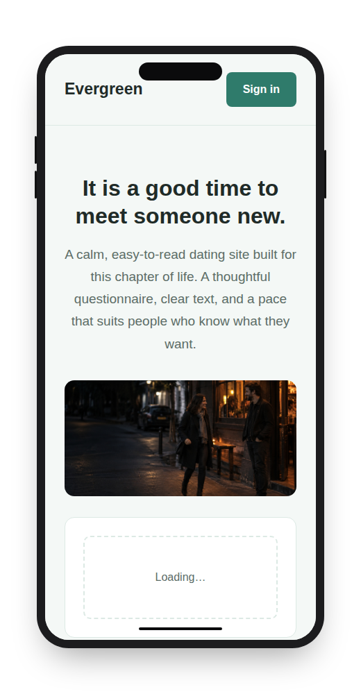 Evergreen dating website template on mobile