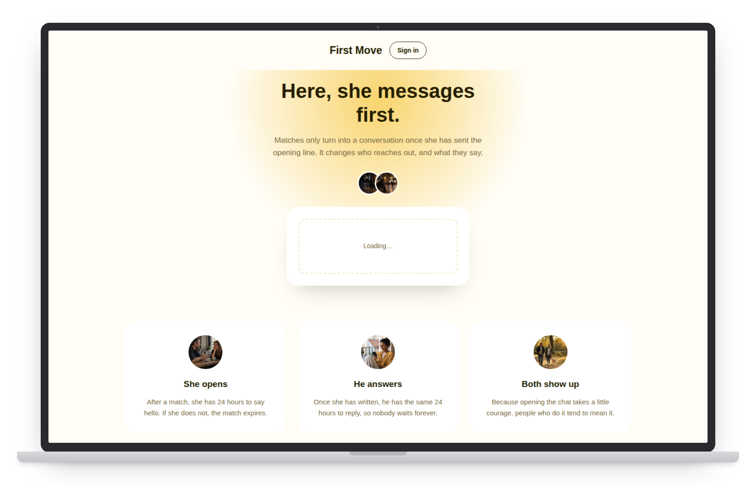 First Move dating website template on desktop