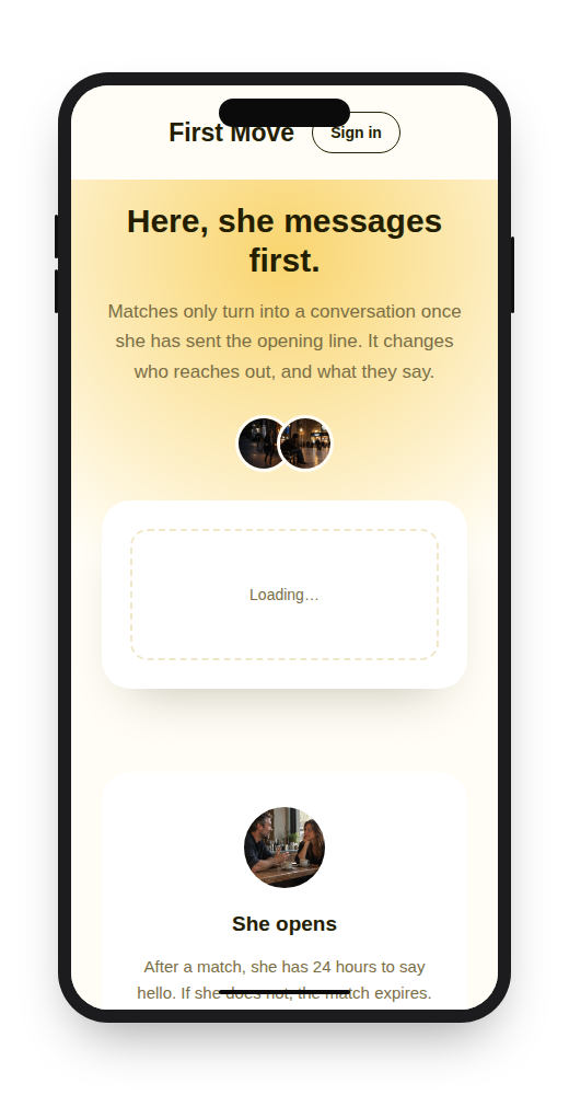 First Move dating website template on mobile