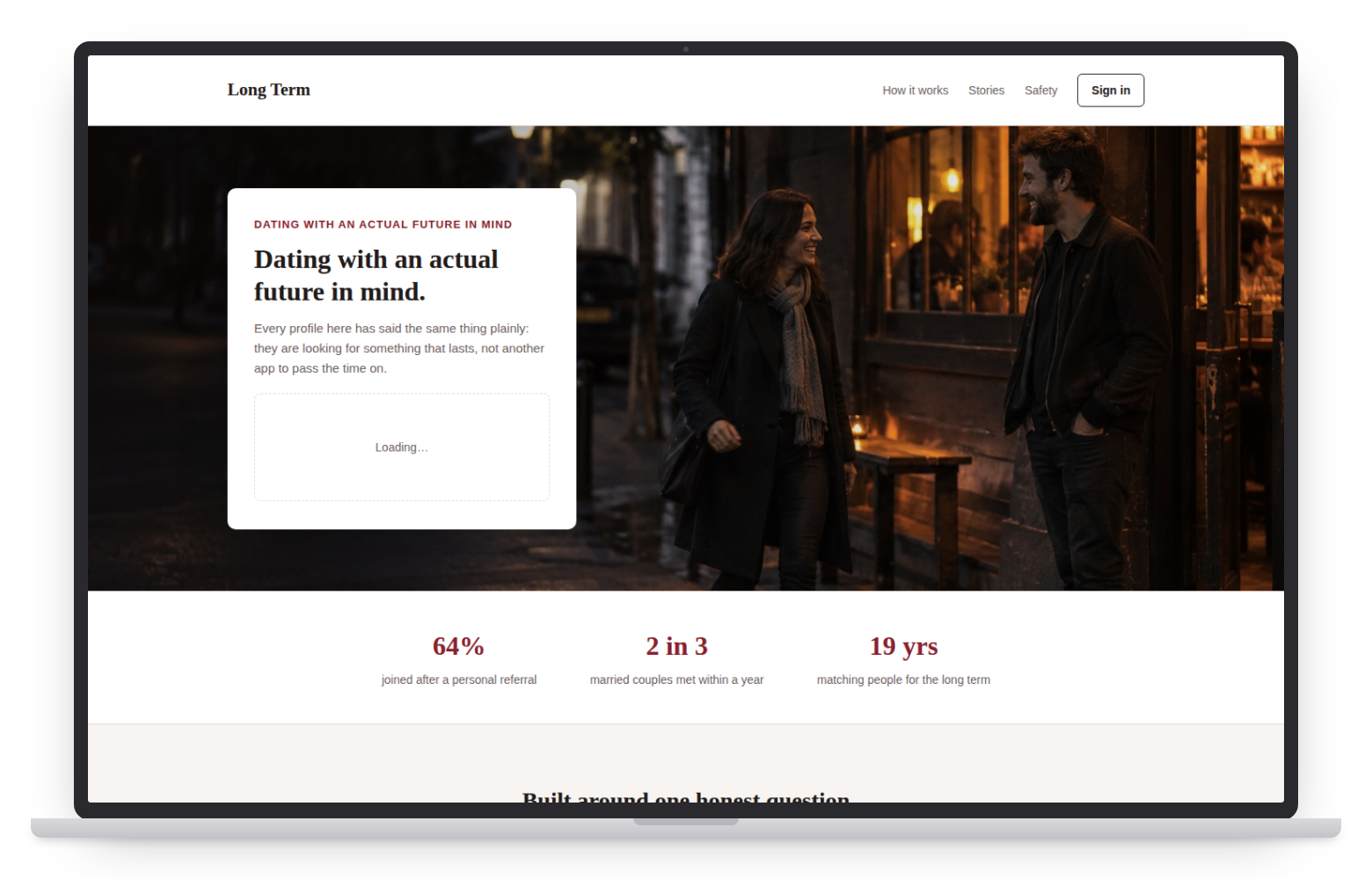 Long Term dating website template on desktop