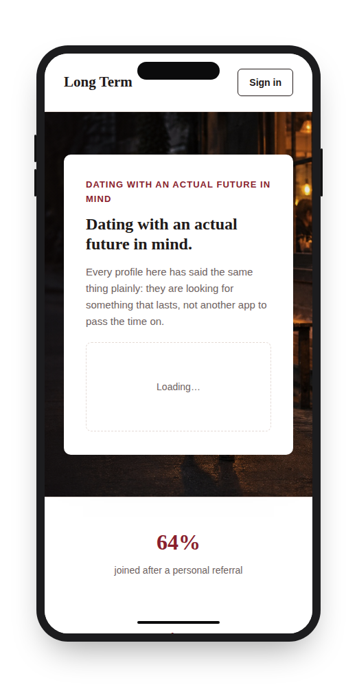 Long Term dating website template on mobile