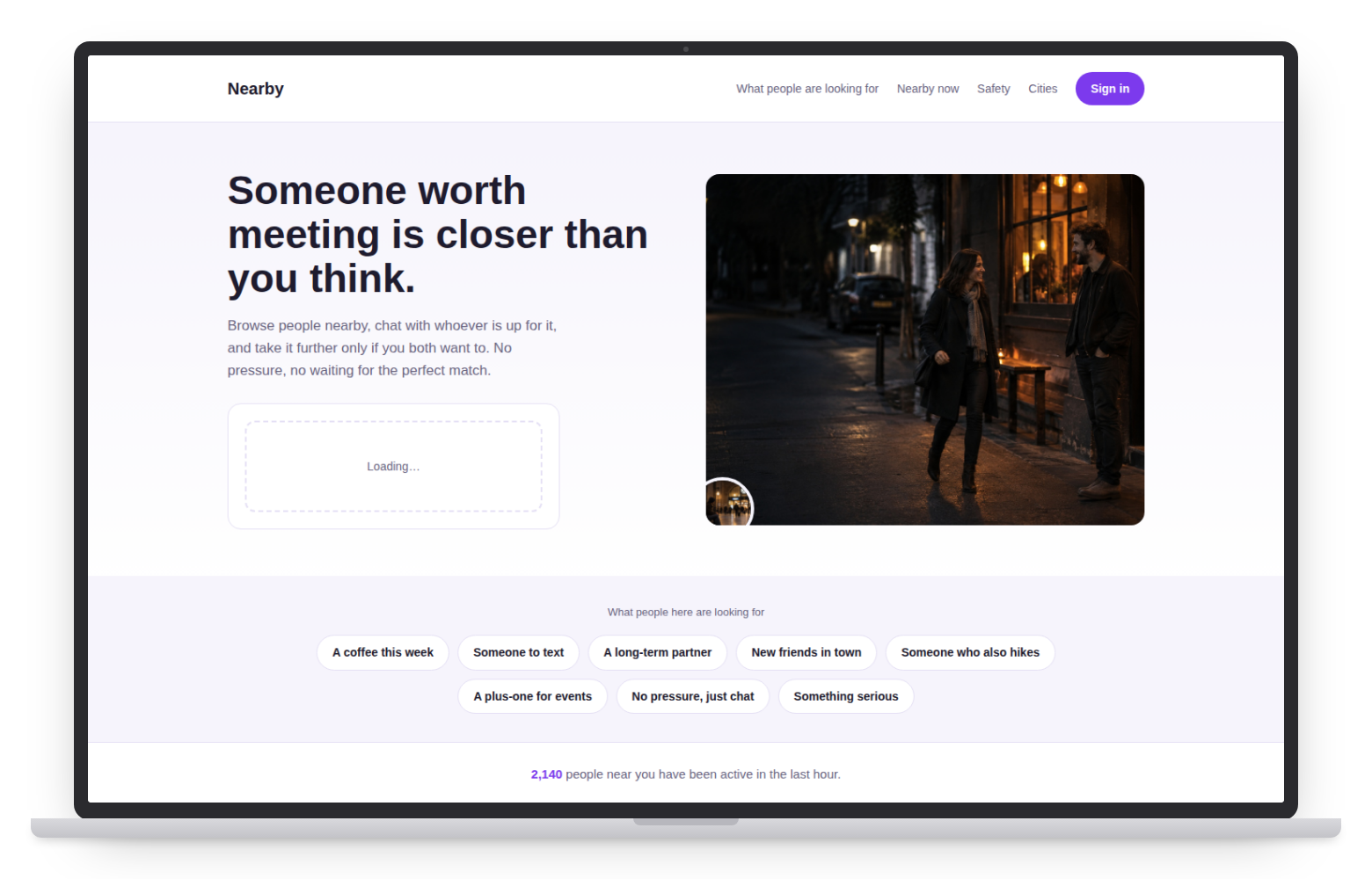 Nearby dating website template on desktop