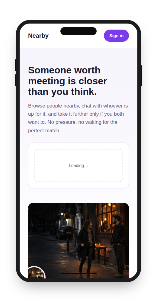 Nearby dating website template on mobile