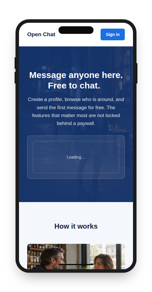 Open Chat dating website template on mobile