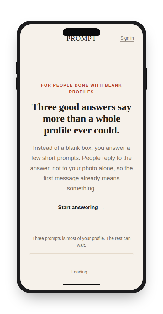 Prompt dating website template on mobile